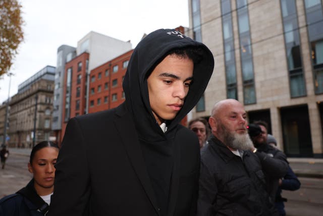 Manchester United footballer Mason Greenwood arrives at Minshull Street Crown Court, Manchester (Paul Currie/PA)