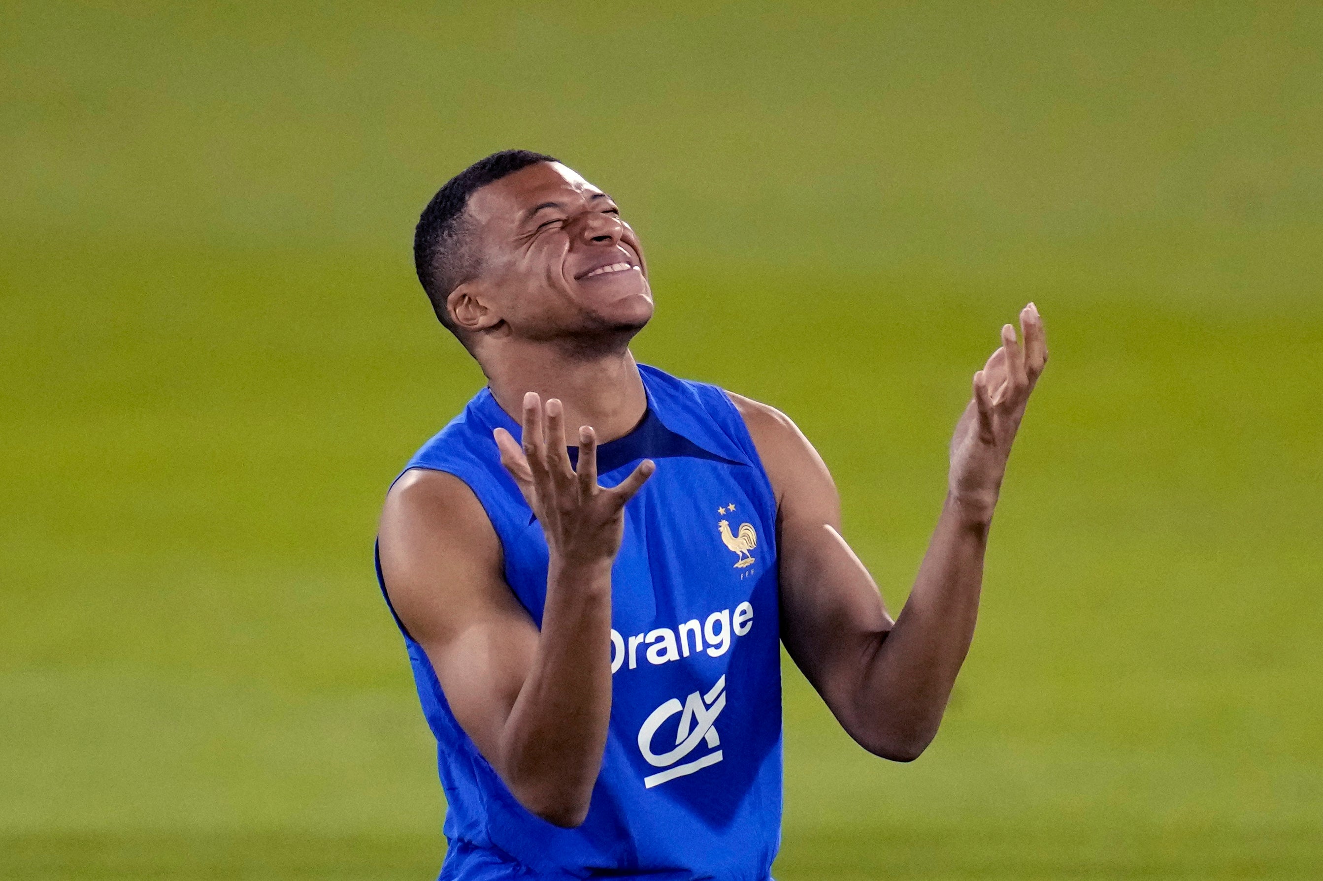 Kylian Mbappe during a France training session this week