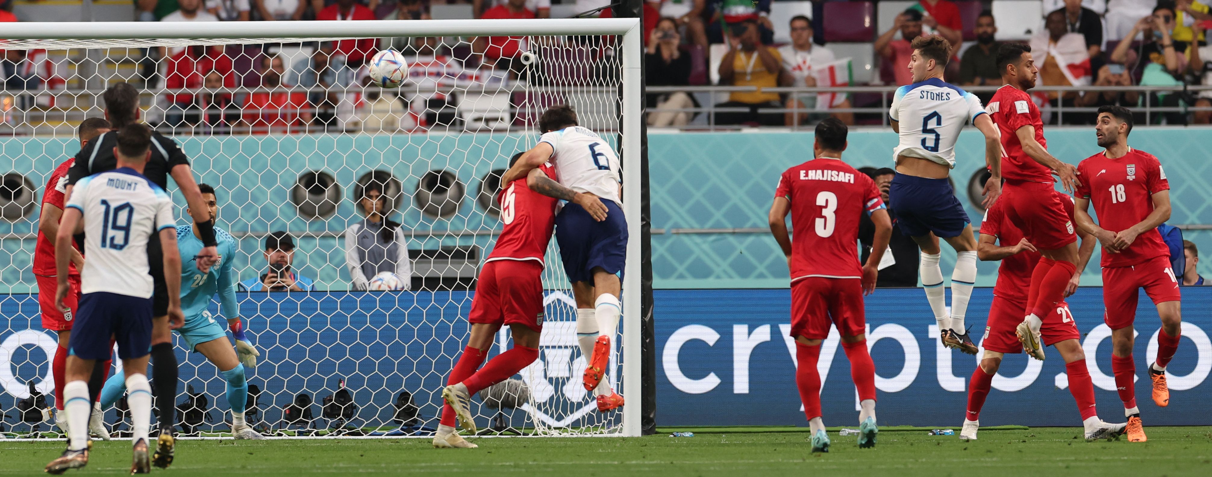 Harry Maguire heads towards goal