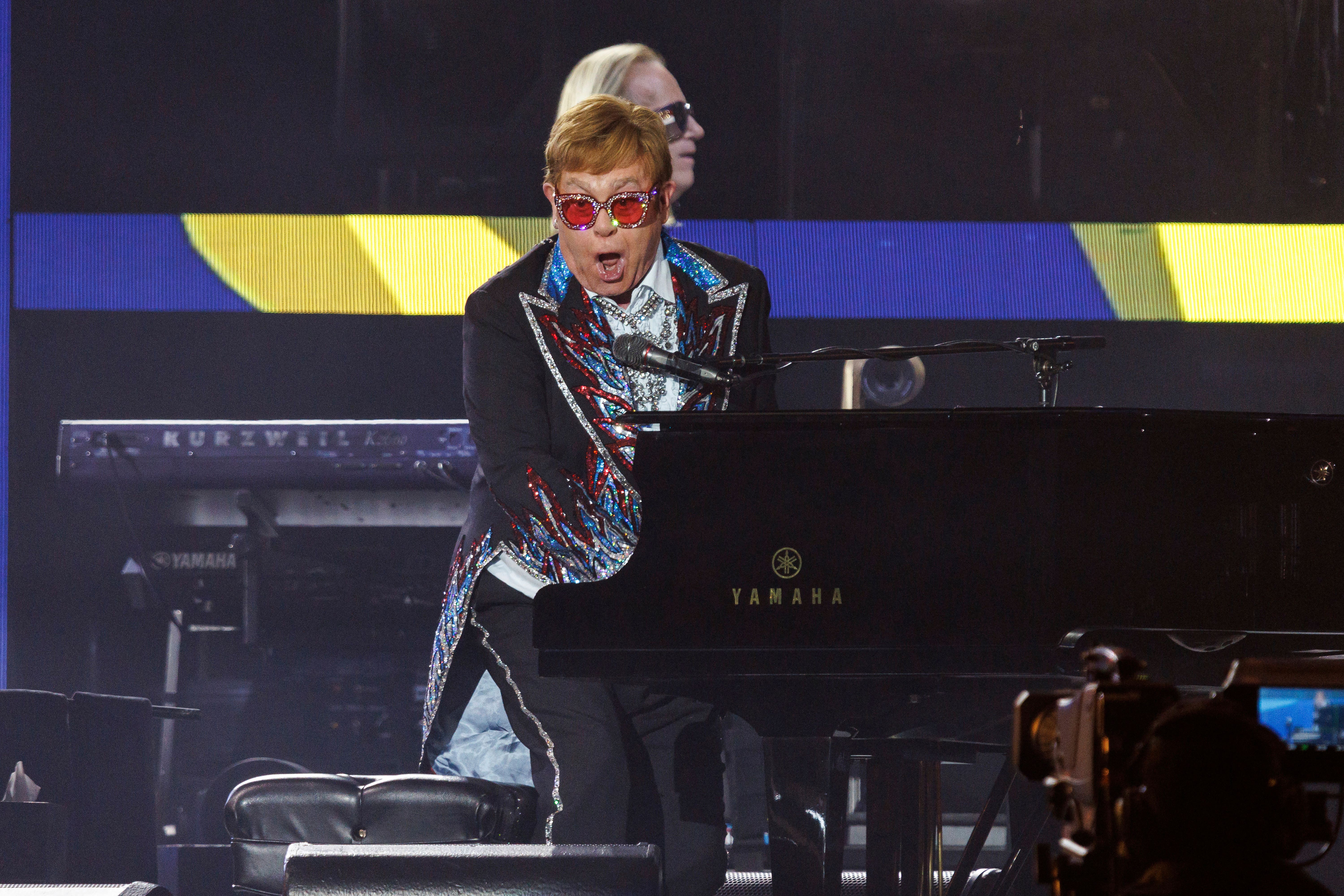 Sir Elton John performs at the Dodger Stadium in Los Angeles (Willy Sanjuan/Invision/AP)