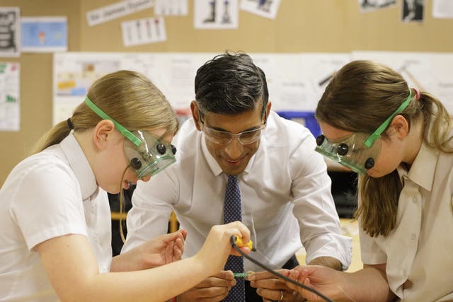 Prime Minister Rishi Sunak visits Erasmus Darwin Academy in Burntwood, Staffordshire (Daily Telegraph/Andrew Fox/PA)