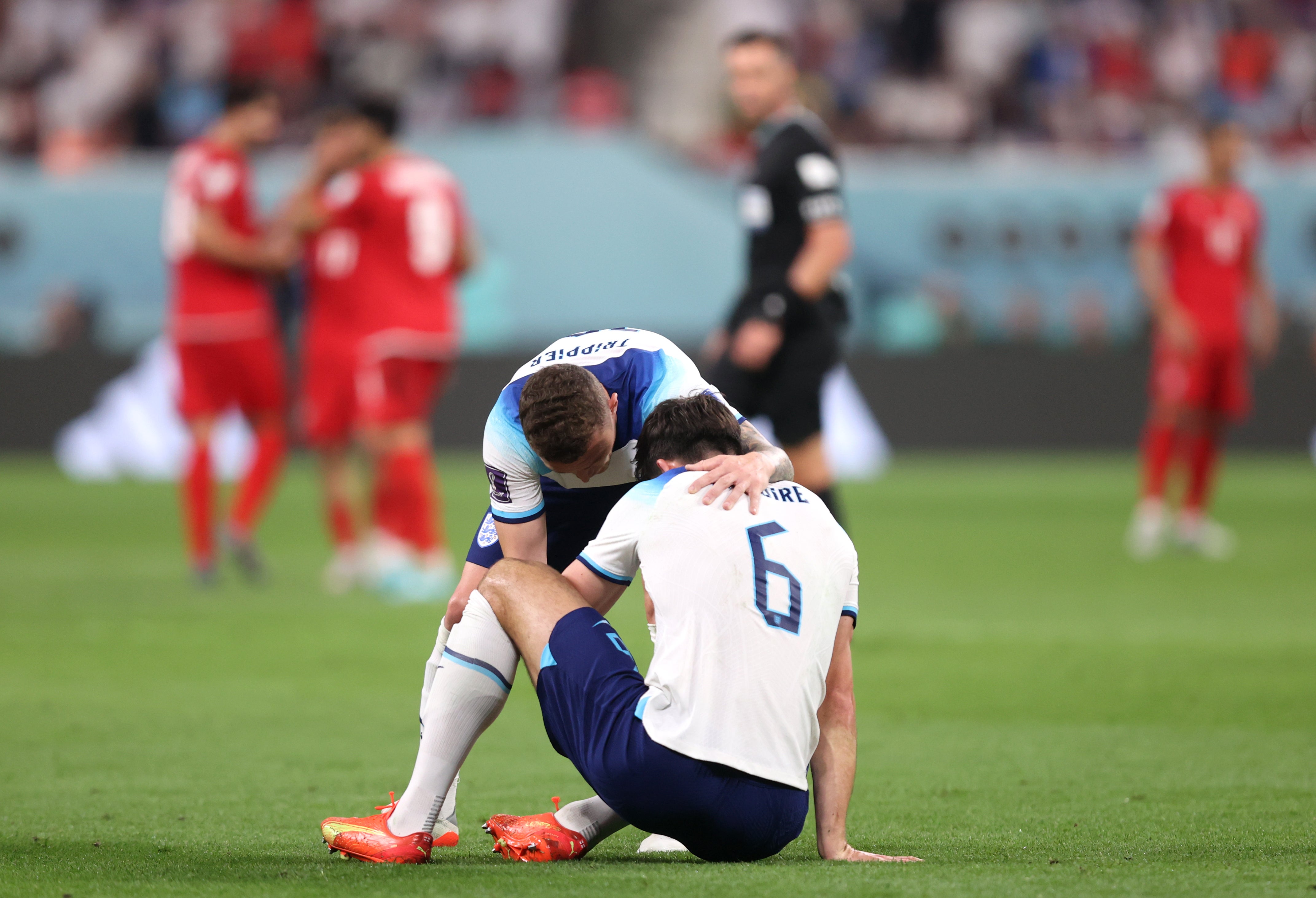 Harry Maguire is substituted off after medical staff checked on him