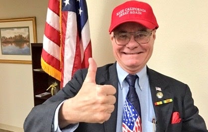Randy Voepel sports a MAGA hat. He is the grandfather of mass shooting suspect Anderson Lee Aldrich