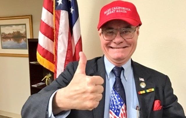 <p>Randy Voepel sports a MAGA hat. He is the grandfather of mass shooting suspect Anderson Lee Aldrich</p>