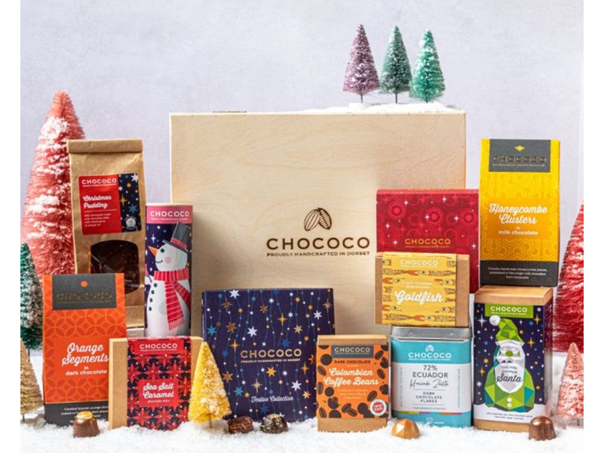 Chococo giant assorted festive chocolate hamper – in wooden box