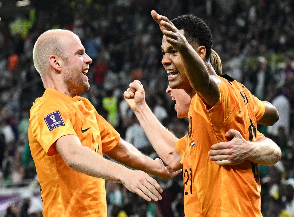 <p>Netherlands goalscorers Klaassen (left) and Gakpo </p>