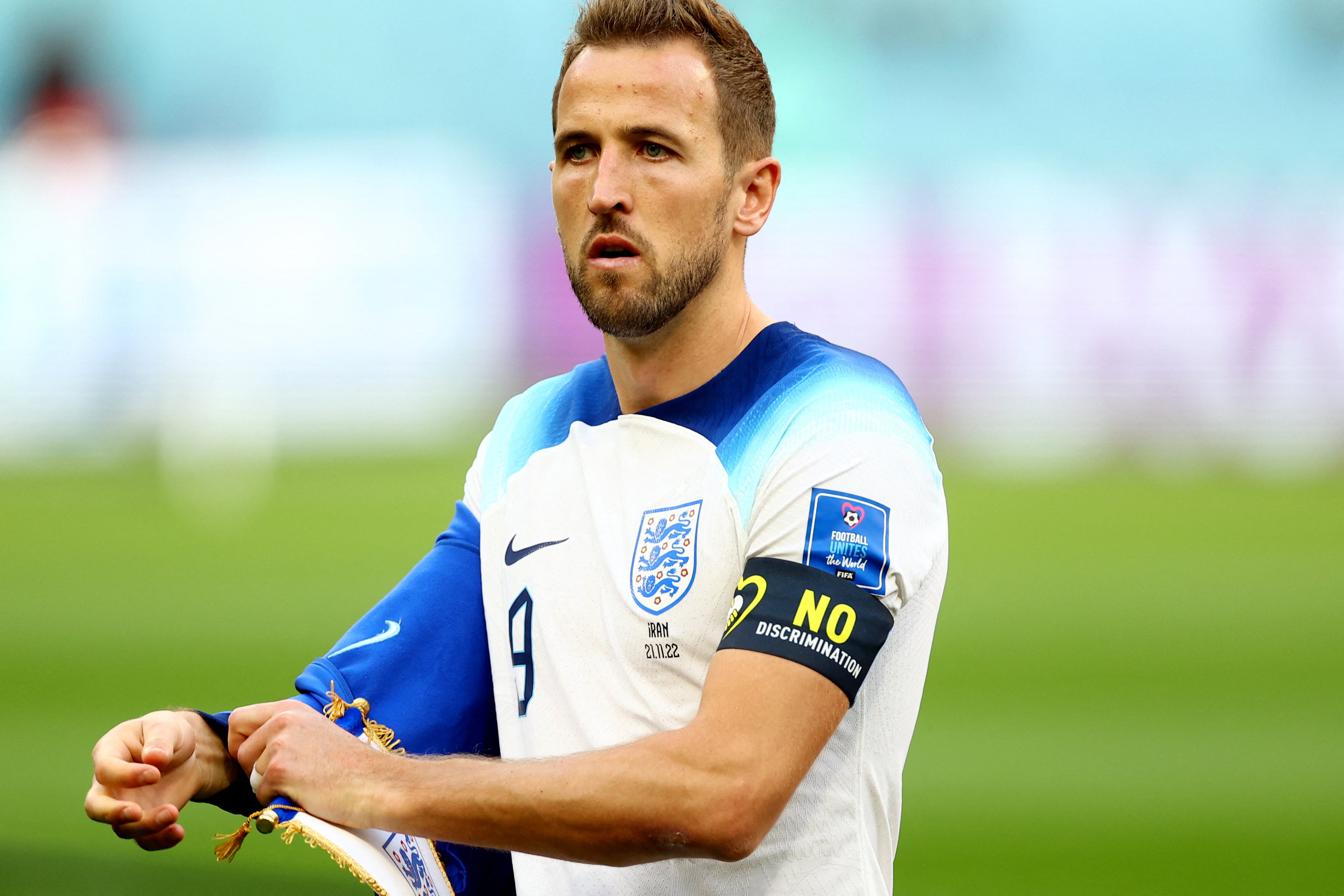 Harry Kane wearing Fifa’s ‘no discrimination’ armband