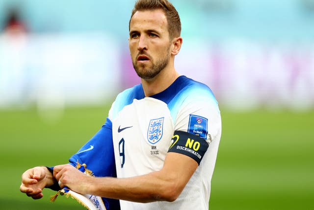 <p>Harry Kane wearing Fifa’s ‘no discrimination’ armband</p>