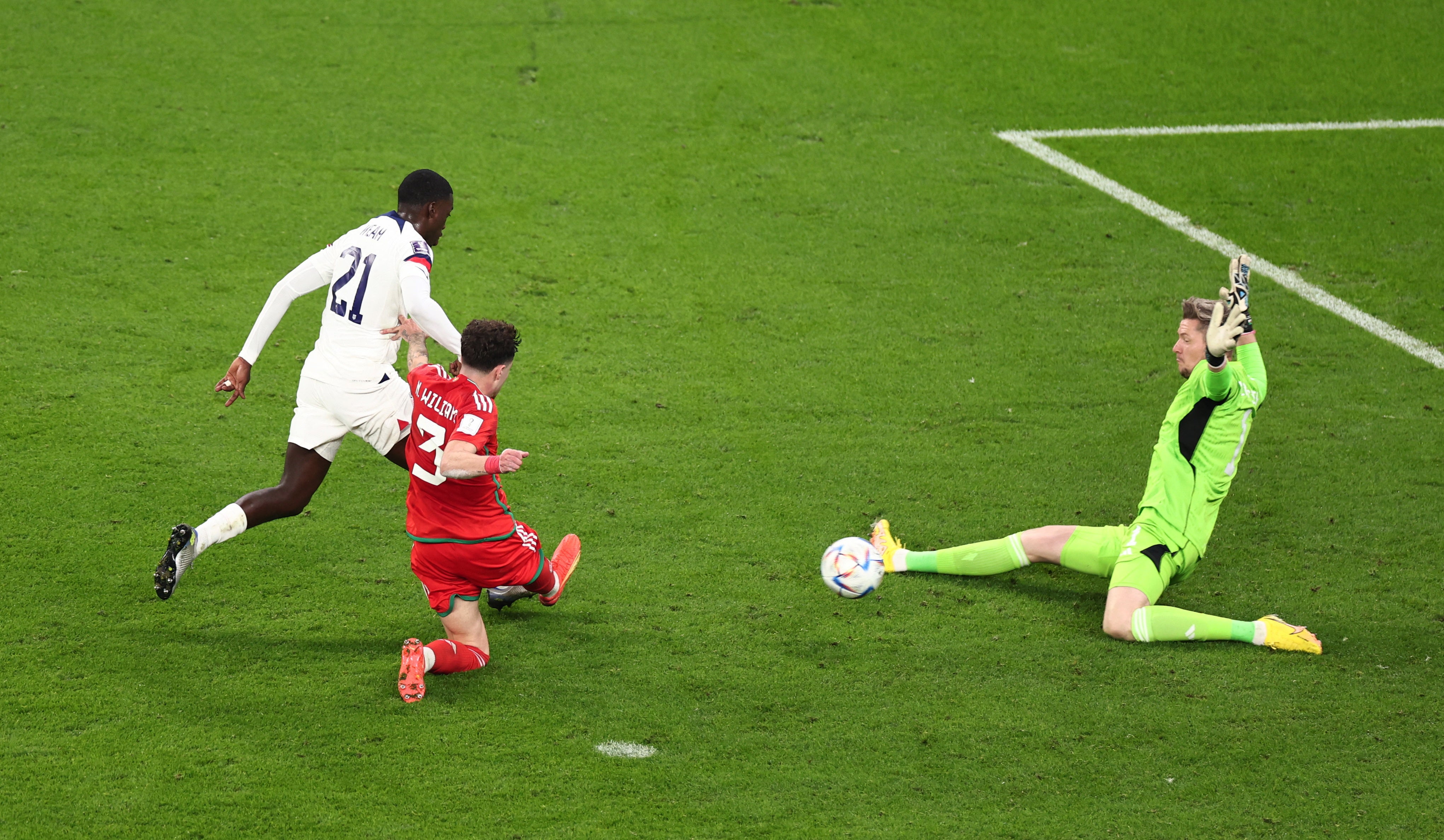 Timothy Weah pokes the ball home for USA to break the deadlock against Wales