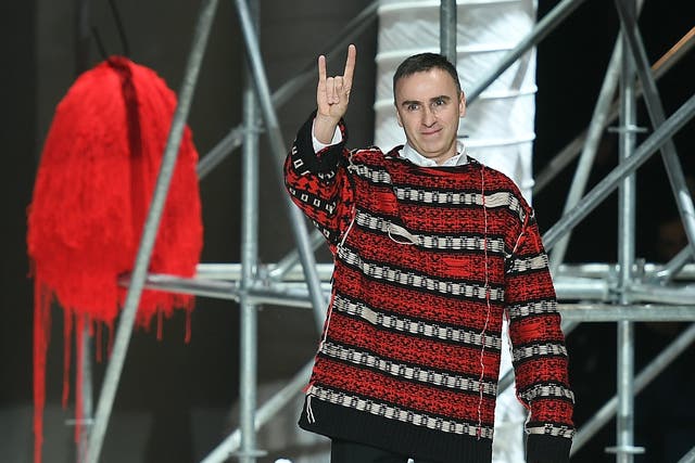 <p>Raf Simons on the runway for Calvin Klein in 2018</p>
