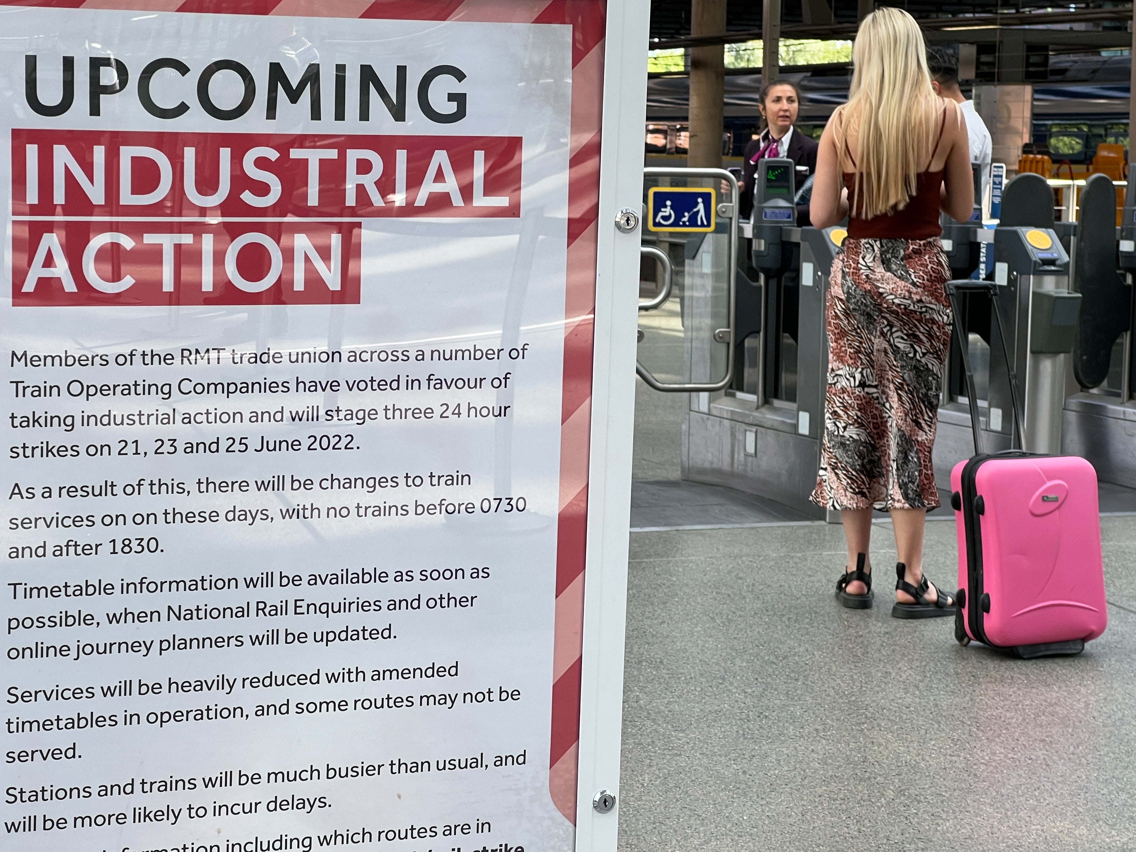 Start stoppage: A poster at Gatwick railway station announcing the first round of national rail strikes since the 1980s, which began in June 2022