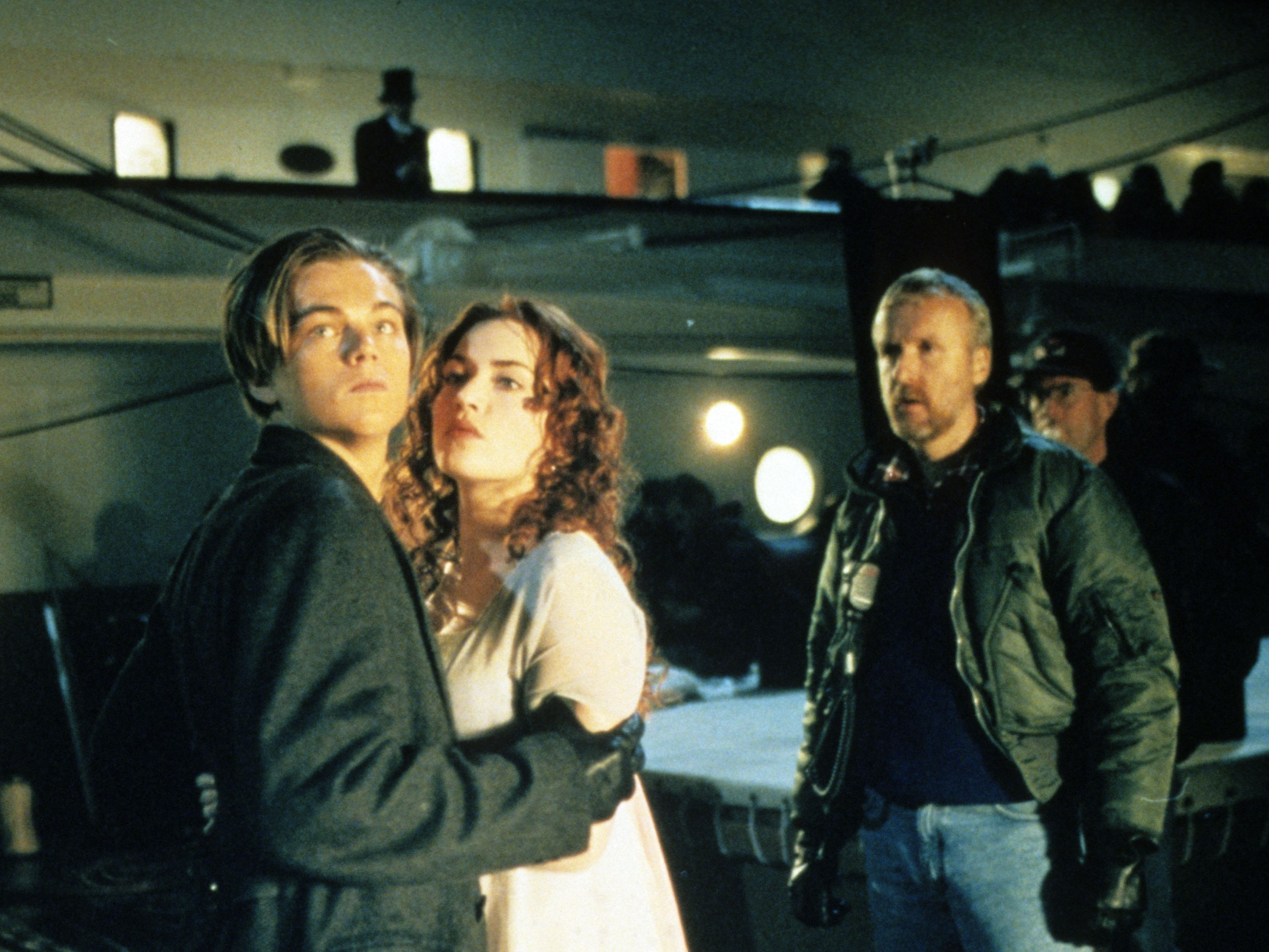 Leonardo DiCaprio and Kate Winslet filming James Cameron’s ‘Titanic’