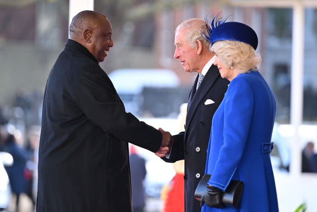 The King and Queen Consort greet President Cyril Ramaphosa of South Africa (Leon Neal/PA)