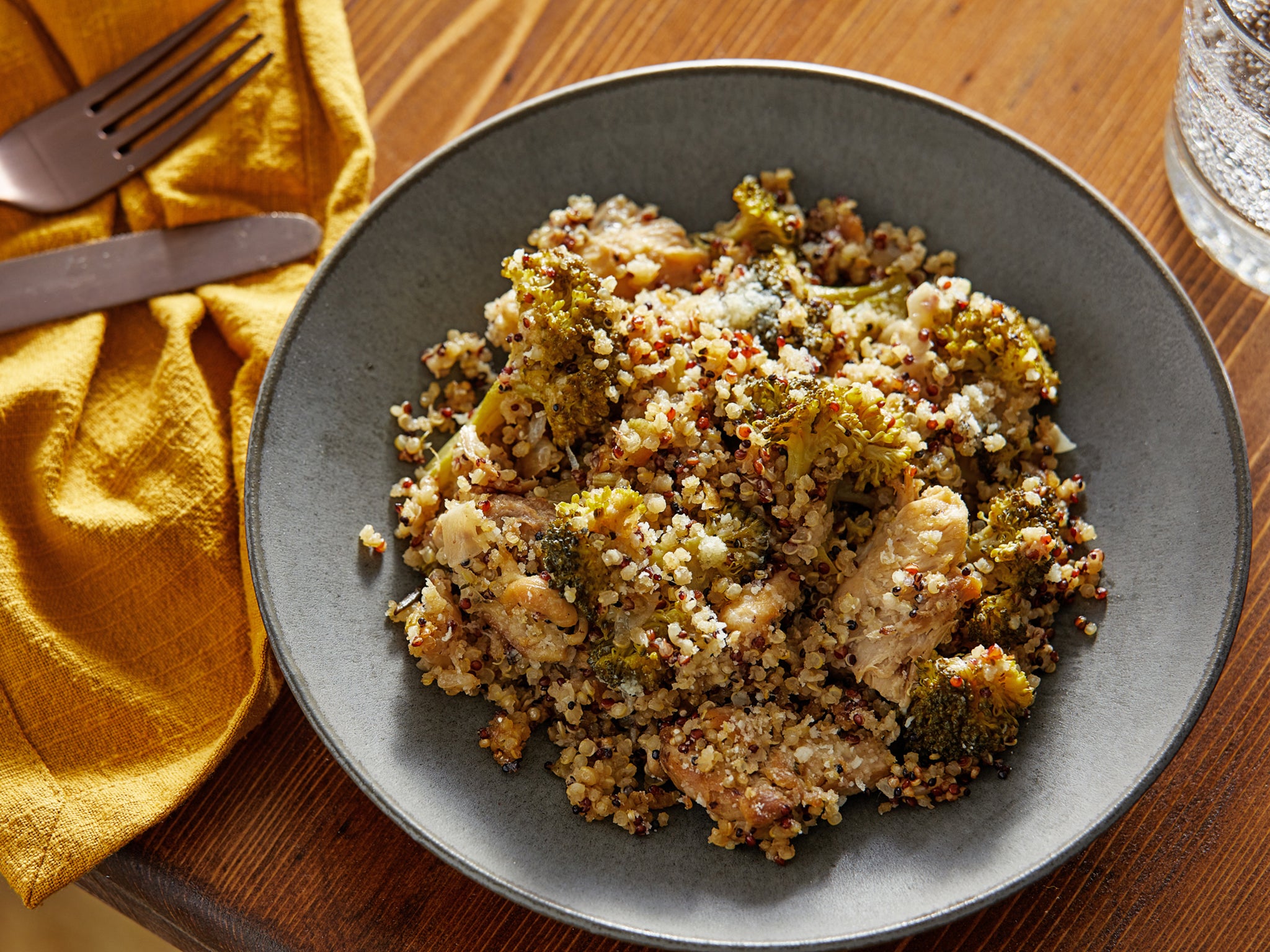 Take chicken, quinoa and broccoli and marry them in a creamy, rosemary-infused parmesan sauce