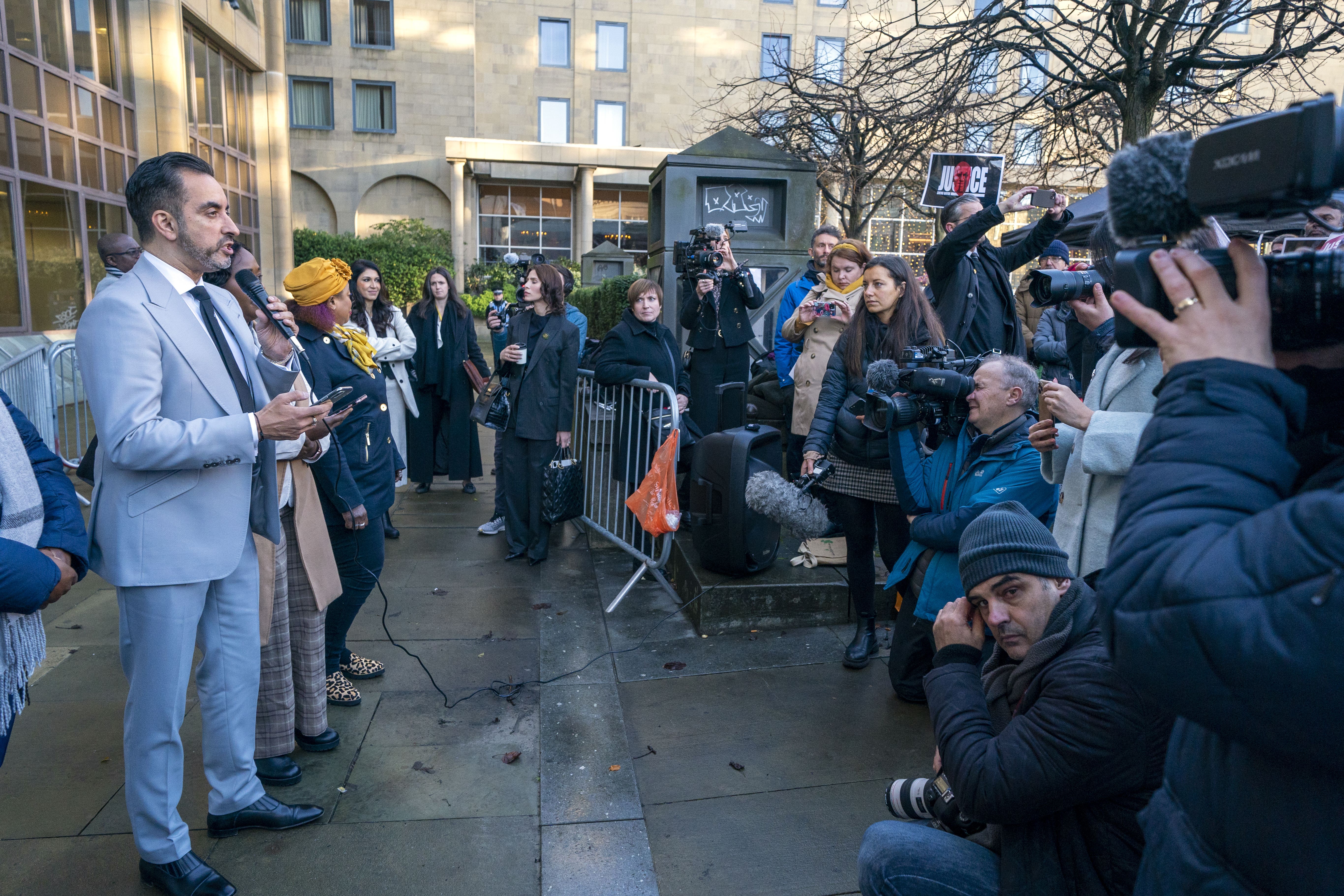 Lawyer Aamer Anwar makes a statement ahead of the Sheku Bayoh inquiry (Jane Barlow/PA)