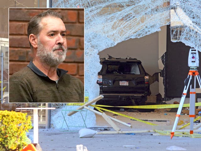 <p>Bradley Rein, 53, is arraigned in Hingham District court on Tuesday after driving his car into an Apple store in Hingham on 21 November 2022 </p>
