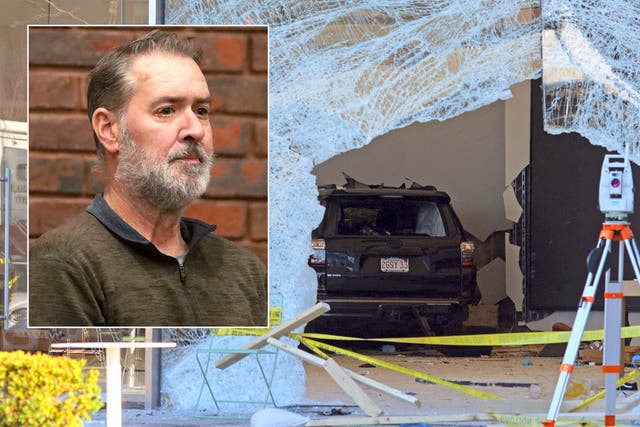 <p>Bradley Rein, 53, is arraigned in Hingham District court on Tuesday after driving his car into an Apple store in Hingham on 21 November 2022 </p>