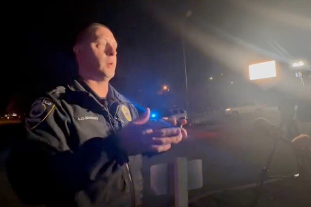 <p>Chesapeake Police Department spokesperson Leo Kosinski addresses the media at the scene of the Walmart shooting</p>
