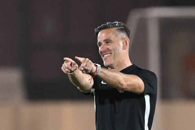 <p>Canada's English coach John Herdman gestures during a training session at the Umm Salal SC training site in Doha</p>
