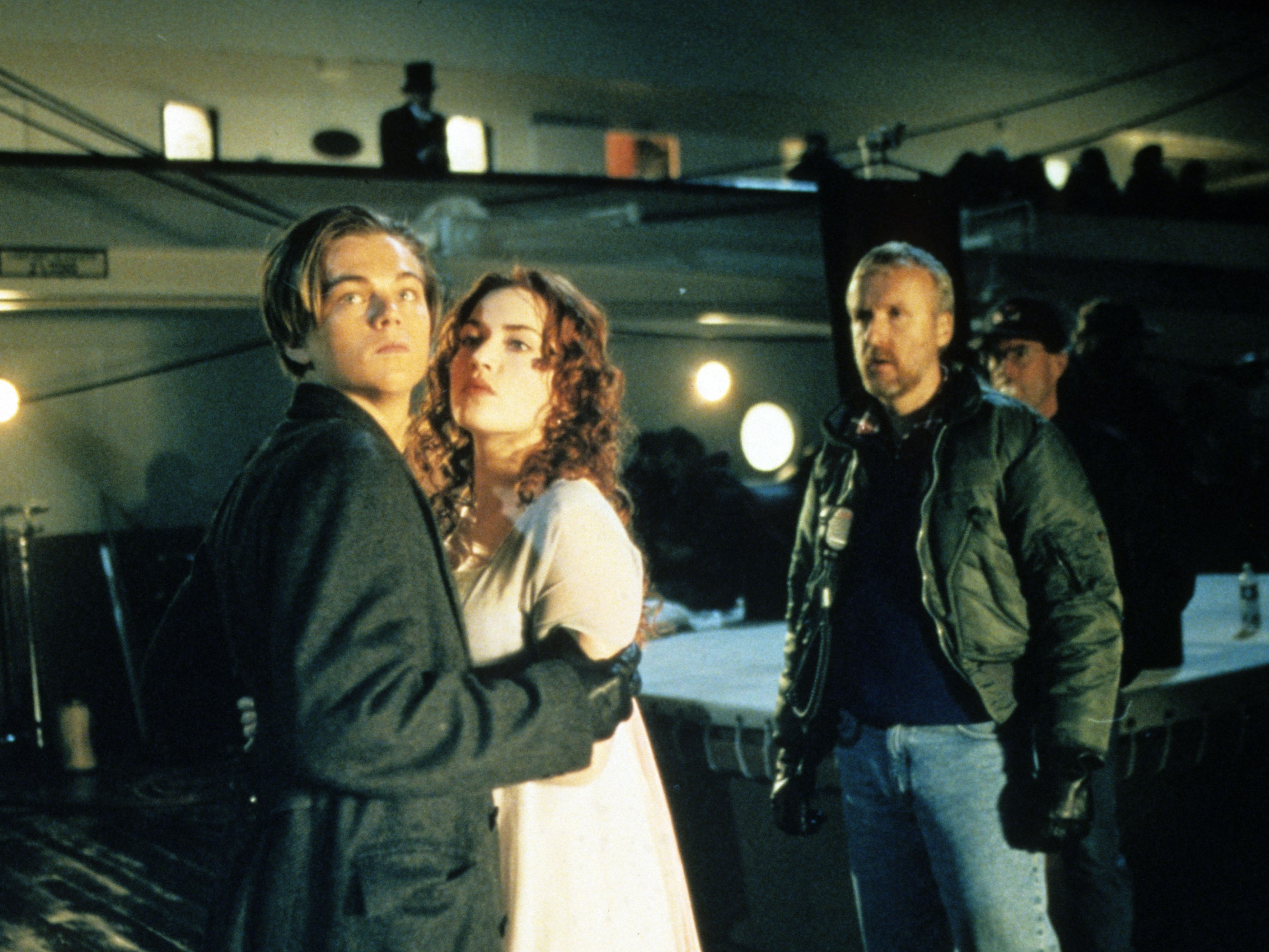 James Cameron directing Leonardo DiCaprio and Kate Winslet in ‘Titanic’