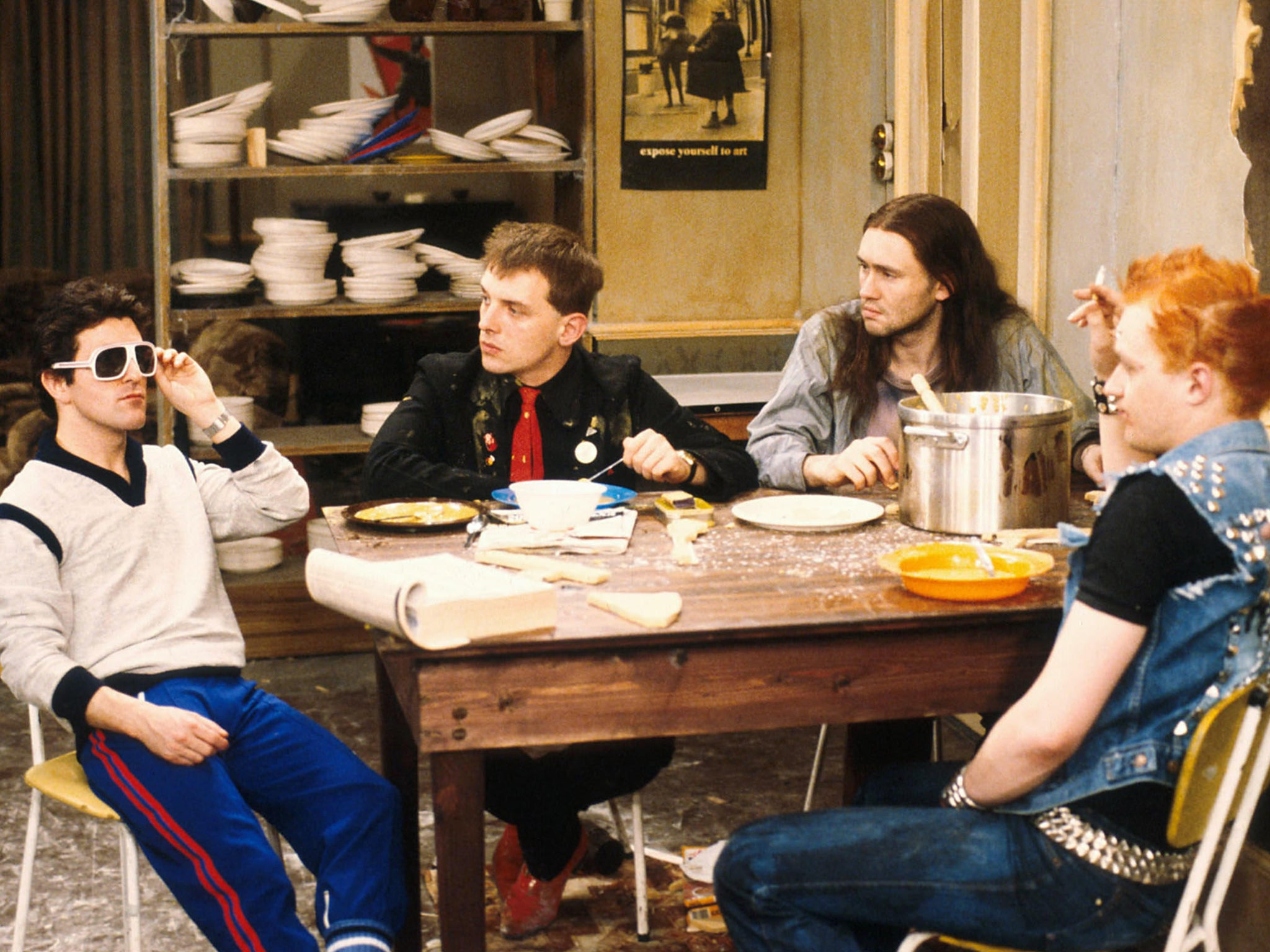 The undergraduate anarchy of ‘The Young Ones’, starring Christopher Ryan, Rik Mayall, Nigel Planer and Adrian Edmondson