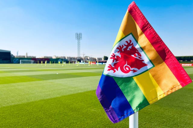 Rainbow flags have been added to the Wales’s training pitch in Doha (PA)