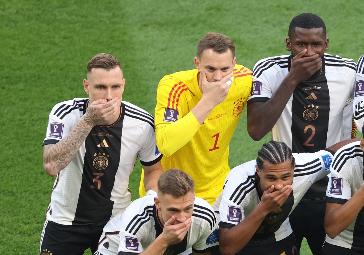 Germany say Fifa ‘denied us a voice’ after covering mouths in statement at World Cup