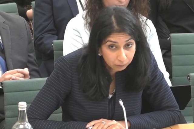 Home Secretary Suella Braverman appearing before the Commons Home Affairs Committee at the House of Commons, London, answering questions on the subject of Manston migrant processing centre (House of Commons/PA)