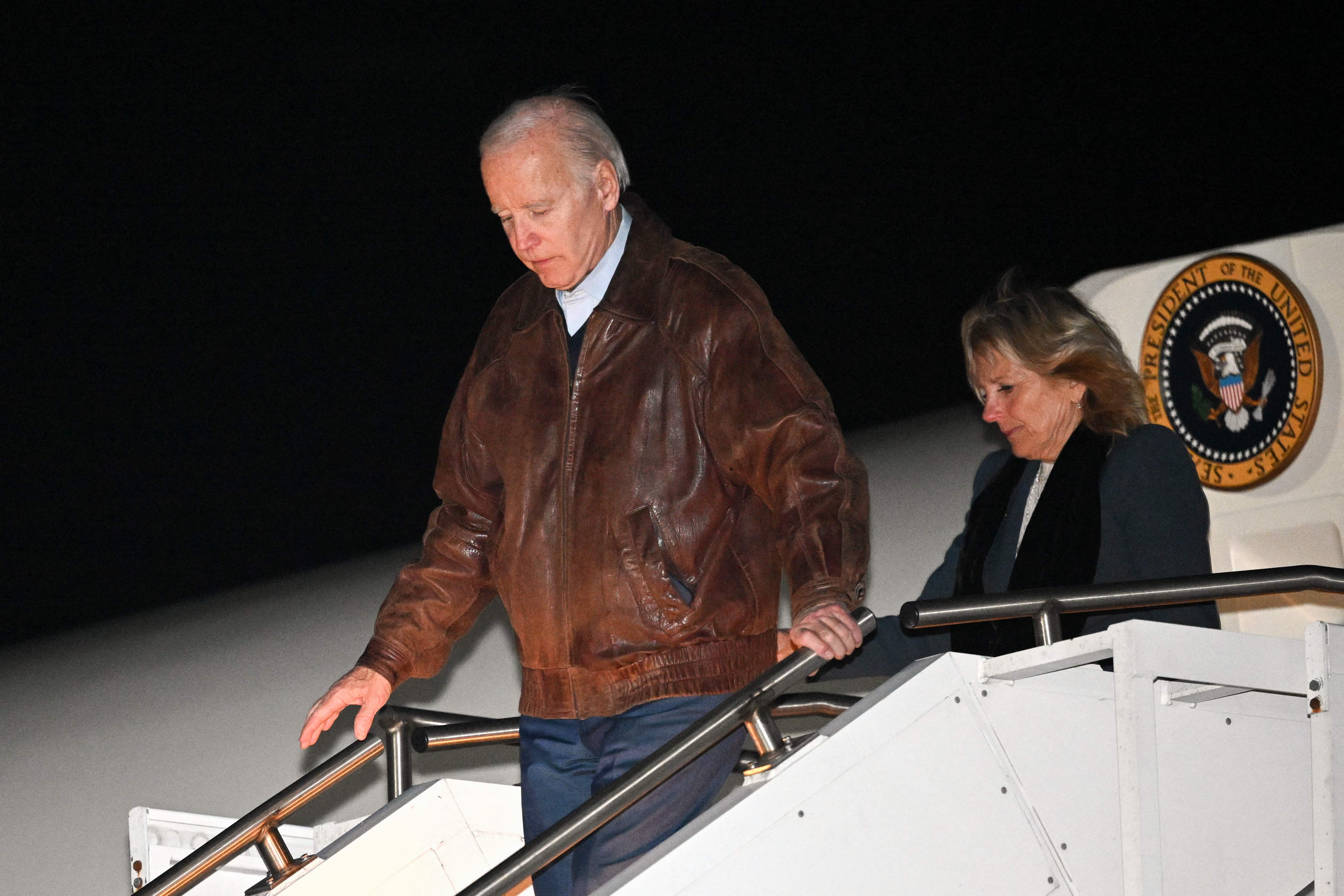 President Joe Biden and First Lady Jill Biden arrive in Massachusetts on 22 November.