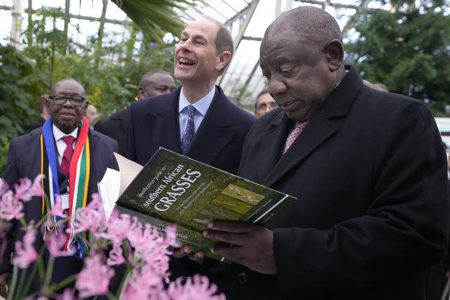 President Cyril Ramaphosa of South Africa, with the Earl of Wessex at Kew (Kirsty Wigglesworth/PA)