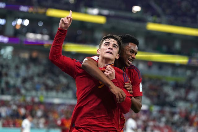 Gavi (left) scored Spain’s fifth goal (Adam Davy/PA)