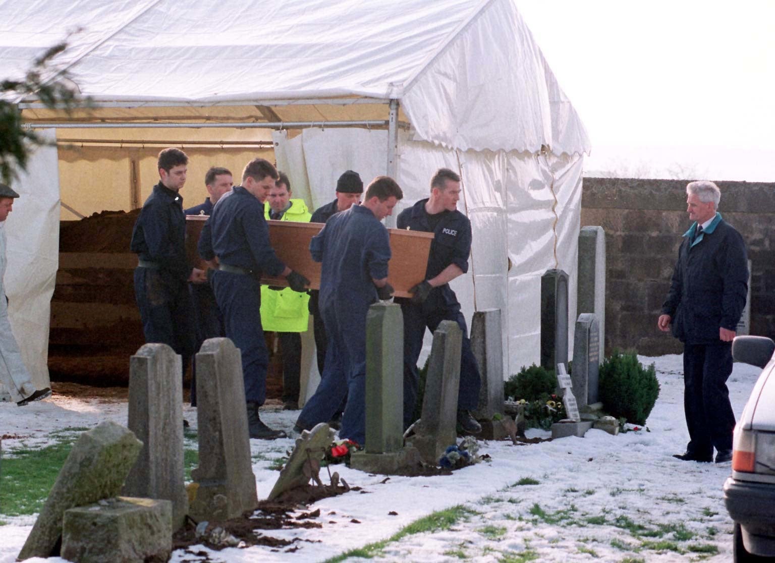 The remains of John Irvine McInnes who was exhumed today at Stonehouse Cemetery, by police who believe he could be the 60’s killer Bible John