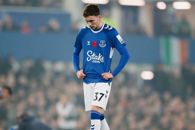 Everton’s James Garner is out for two months with a back injury (Isaac Parkin/PA)