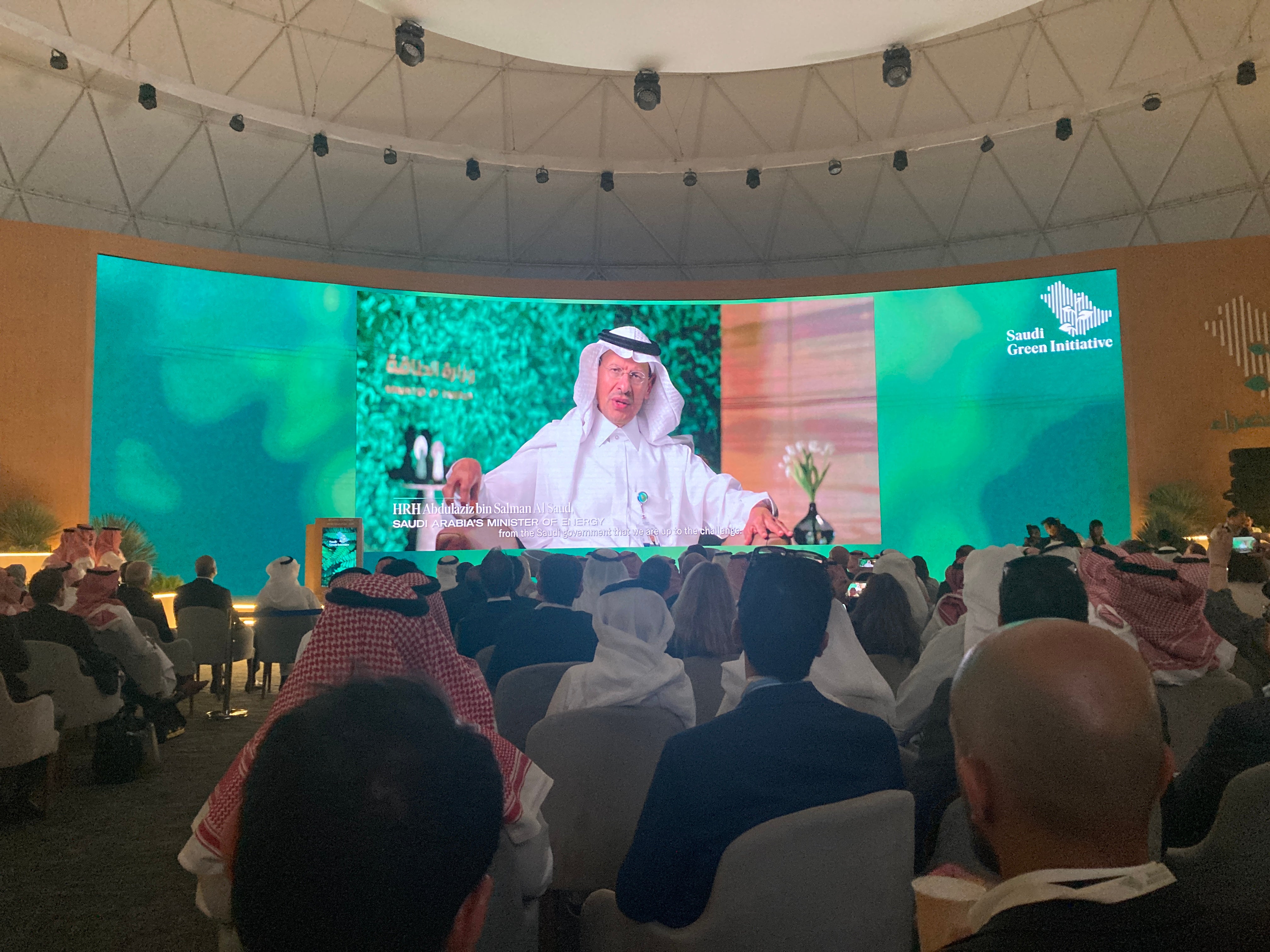 Prince Abdulaziz bin Salman al Saud, Saudi Arabia’s energy minister, on stage during the Saudi Green Initiative forum