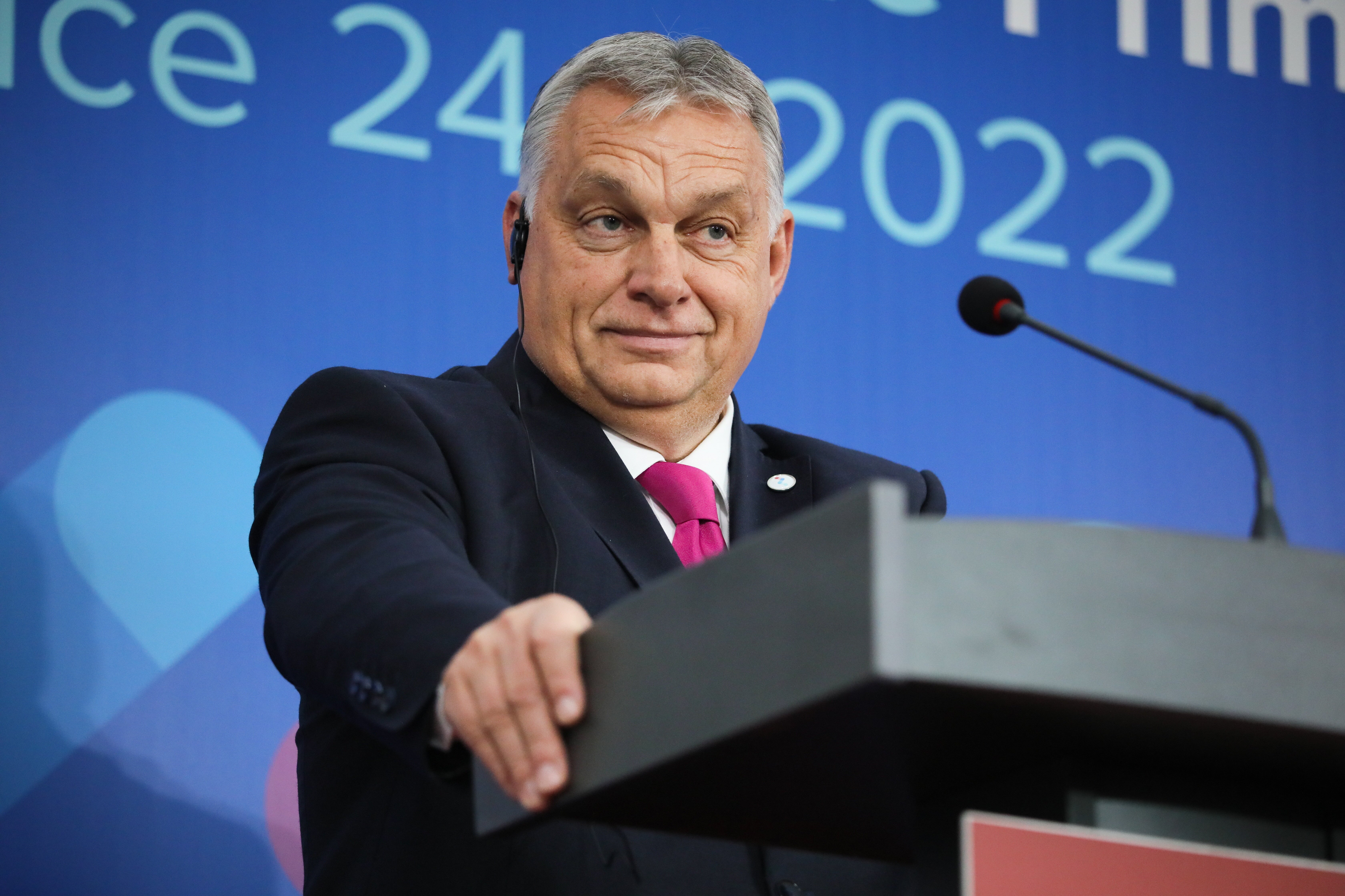 Hungarian Prime Minister Viktor Orban during a press conference after the Visegrad Group