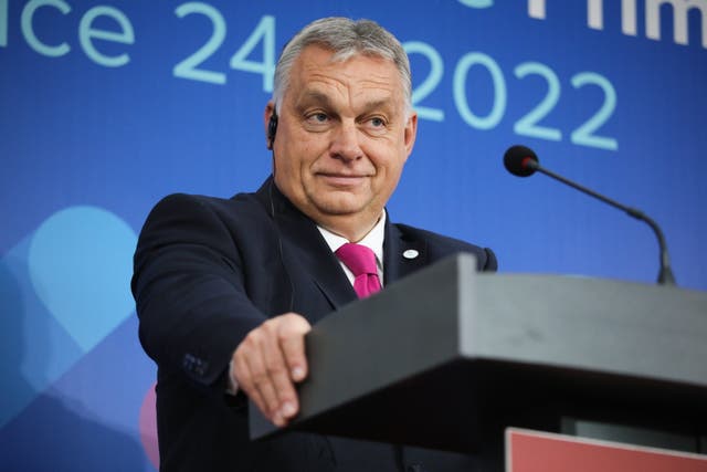 <p>Hungarian Prime Minister Viktor Orban during a press conference after the Visegrad Group</p>