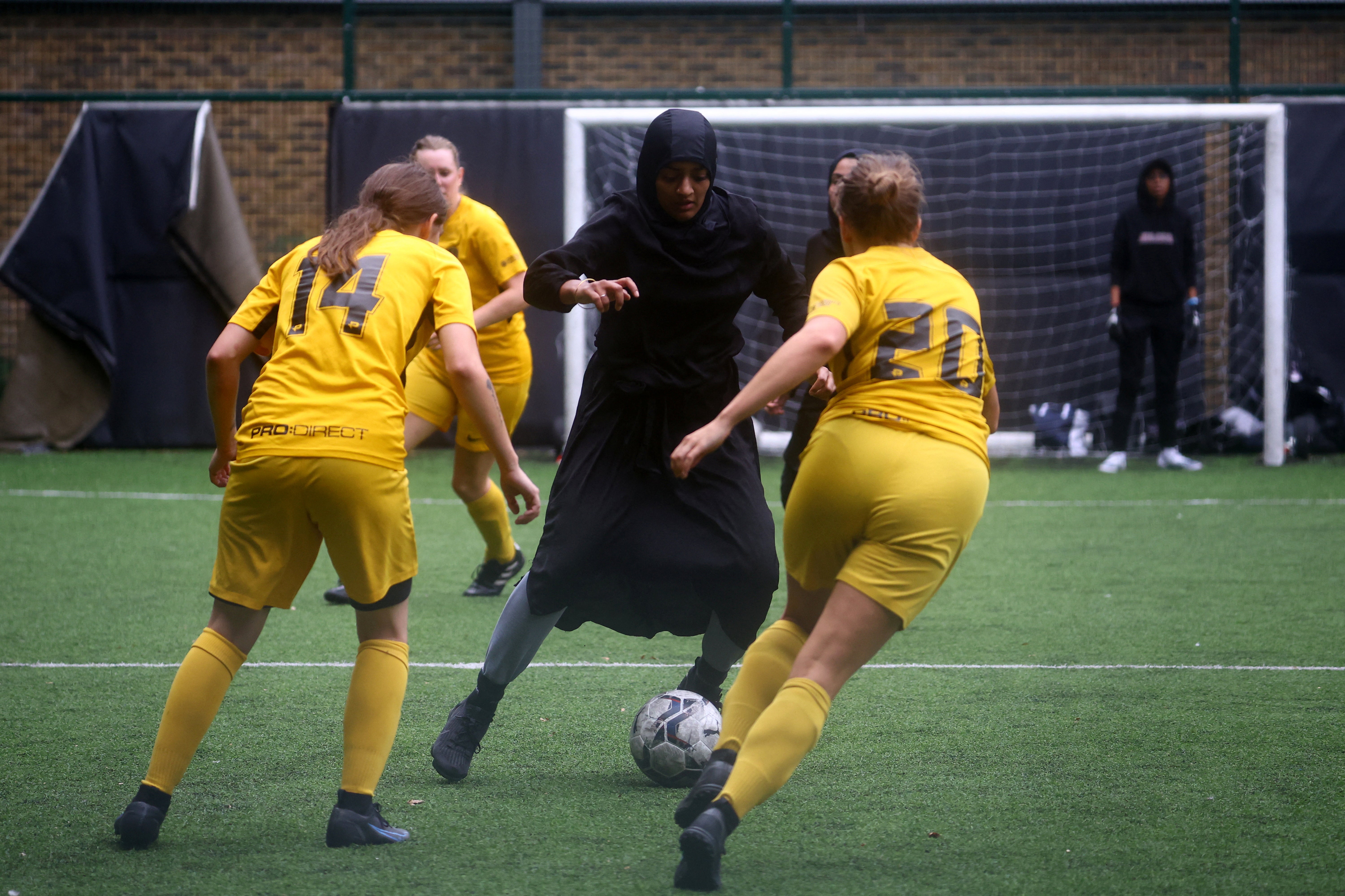 Atiya in a Ladies Super Liga 5-a-side match against Hackney Wick FC