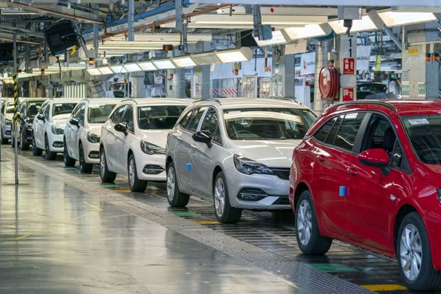 File photo dated 06/07/21 of the Astra assembly line at Vauxhall’s plant in Ellesmere Port, Cheshire, as UK car production returns to growth (Peter Byrne/PA)