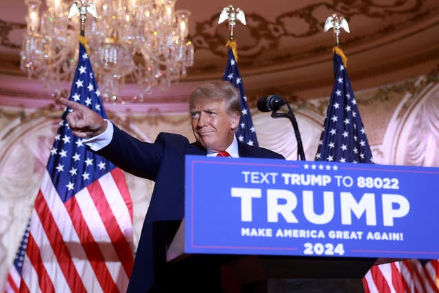 <p>Donald Trump speaking at Mar-a-Lago when he launched his 2024 bid </p>