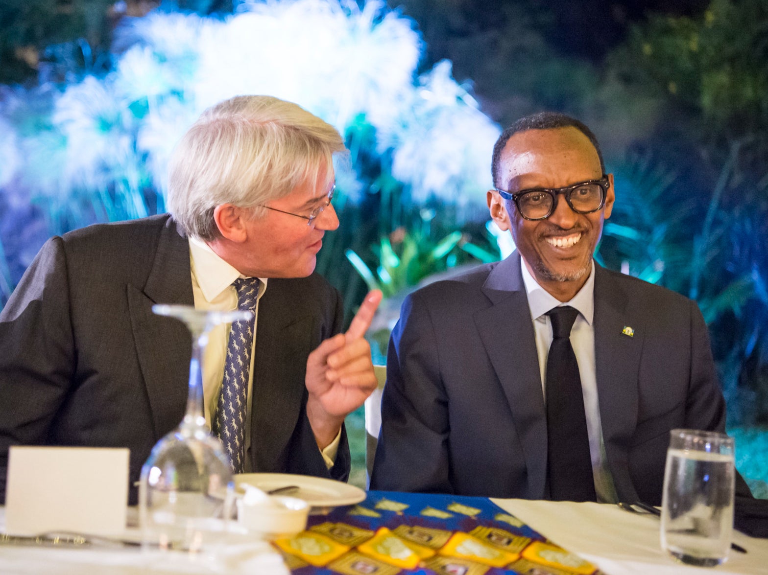 The charity built on work by a Conservative Party volunteering project backed by Rwandan president Paul Kagame, seen with Conservative MP Andrew Mitchell during a celebration for the 10th anniversary of Project Umubano in Kigali on 11 August 2017