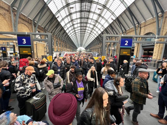 <p>Travel turmoil: Passengers at London King’s Cross station, where the effects of the train drivers’ strike were exacerbated by a signalling failure</p>