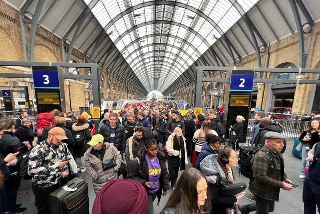 <p>Travel turmoil: Passengers at London King’s Cross station, where the effects of the train drivers’ strike were exacerbated by a signalling failure</p>