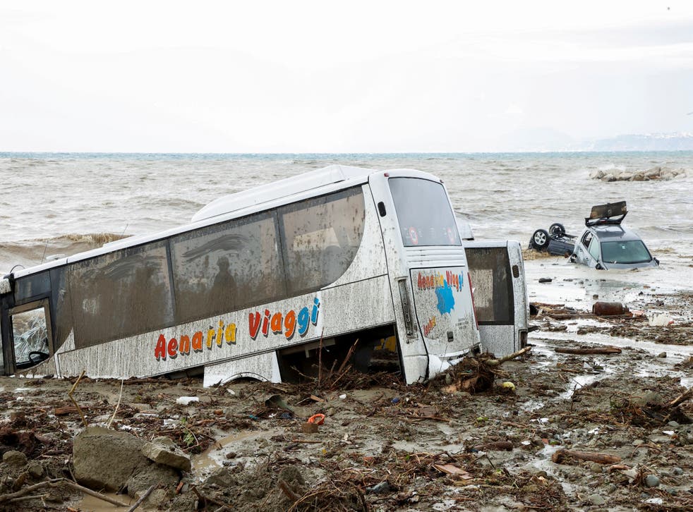 <p>Cars and local tour buses wash out to sea </p>