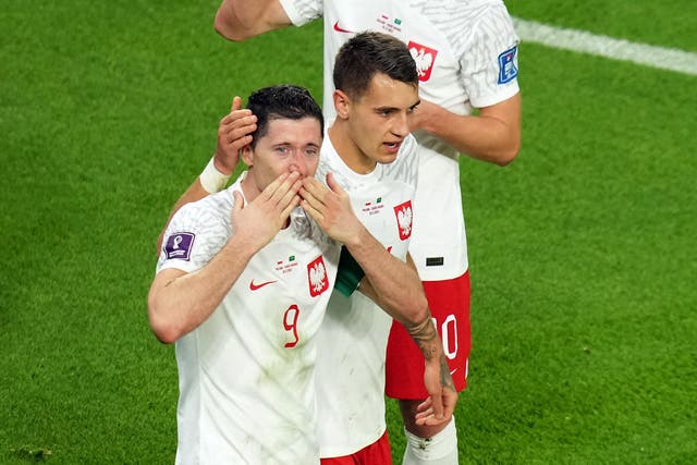 Robert Lewandowski became emotional after breaking his World Cup duck against Saudi Arabia (Peter Byrne/PA)