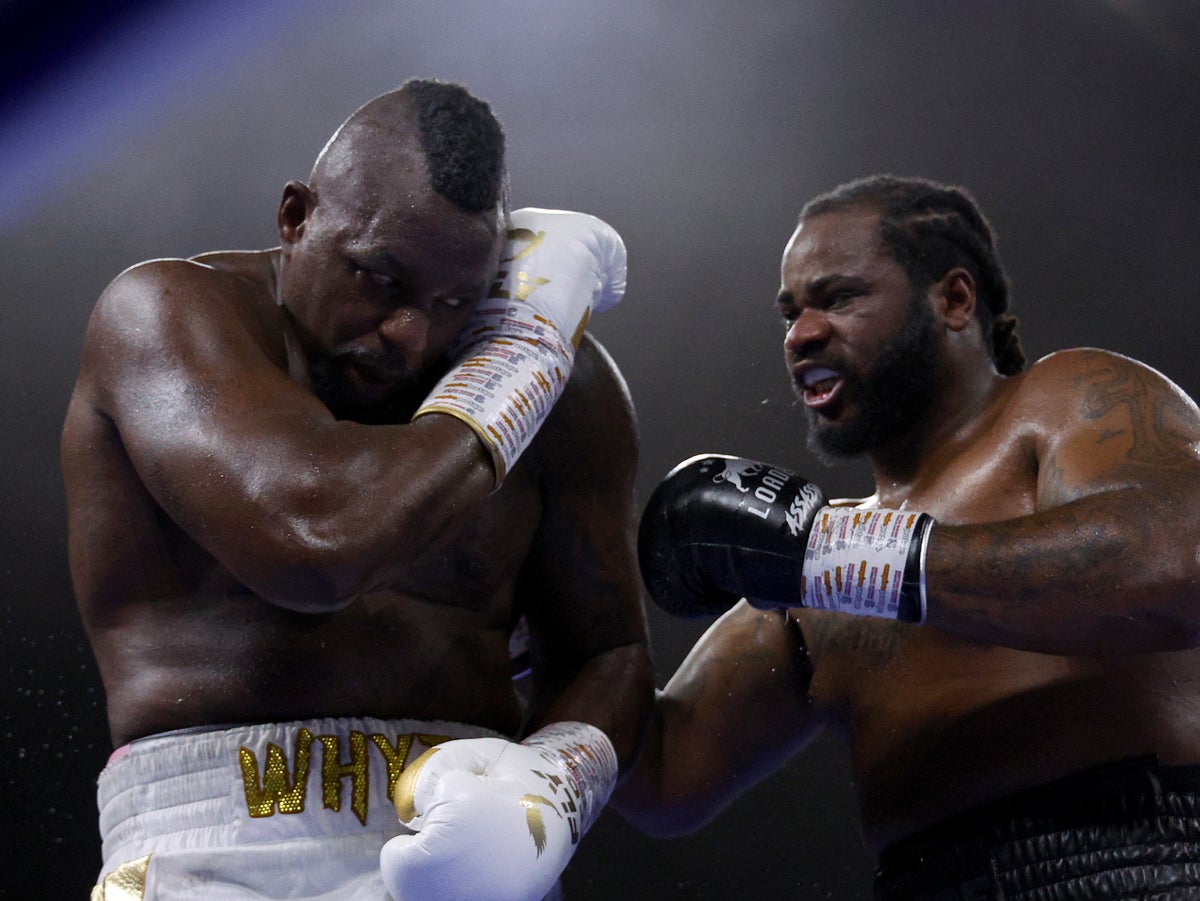 Weary Dillian Whyte edges brawl with Jermaine Franklin as Anthony Joshua watches on