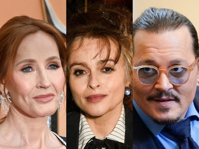 <p>JK Rowling, Helena Bonham Carter and Johnny Depp</p>
