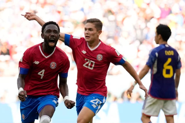 <p>Costa Rica's Keysher Fuller celebrates after scoring</p>
