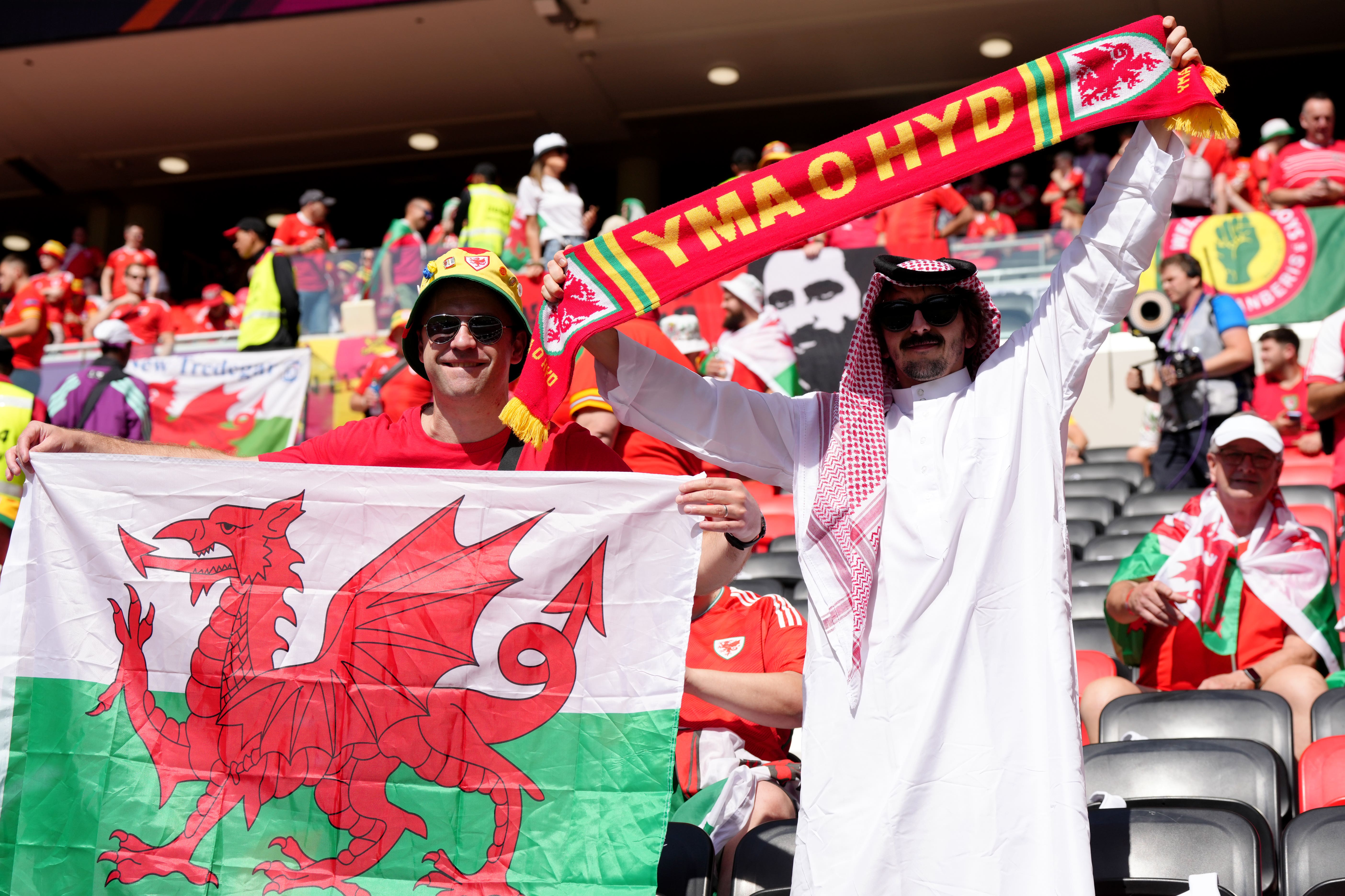 Wales fans show their support prior to the FIFA World Cup Group B match at the Ahmad Bin Ali Stadium, Al-Rayyan (Nick Potts/PA)