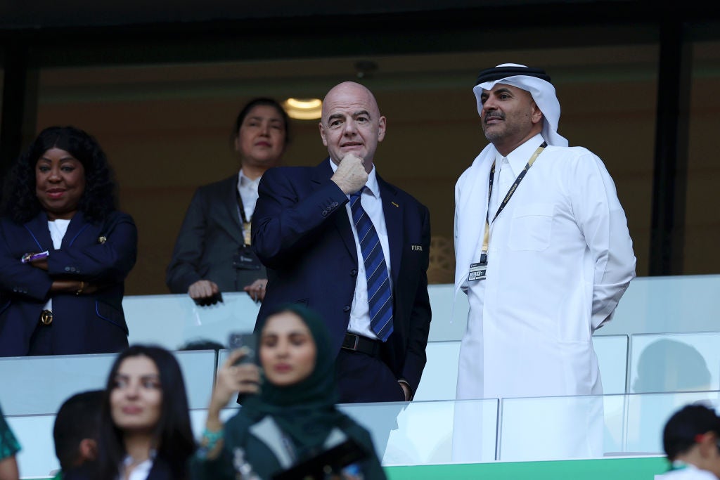 Gianni Infantino, president of Fifa, is seen prior to the match between Poland and Saudi Arabia
