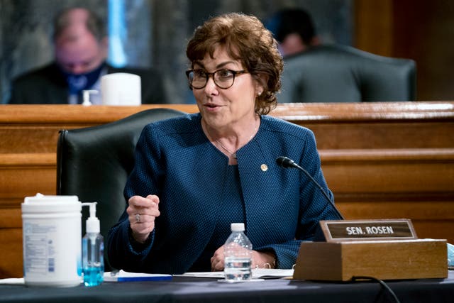 <p>Sen Jacky Rosen, D-Nev., speaks during a Senate Homeland Security and Governmental Affairs Committee hearing to discuss security threats 20 years after the 9/11 terrorist attack</p>